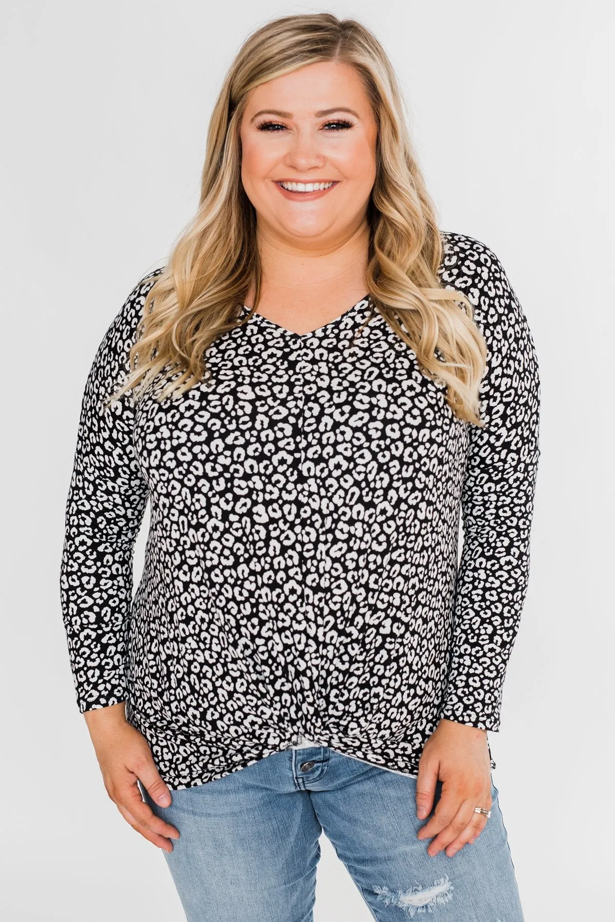 For a Little While Leopard Twist Top- Black