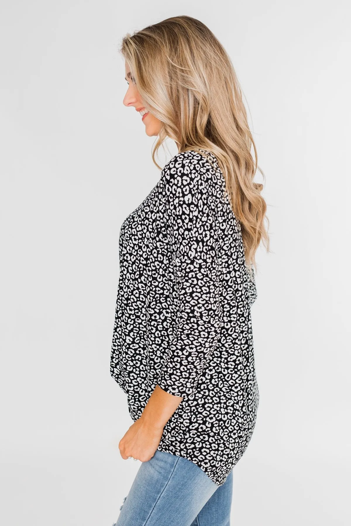 For a Little While Leopard Twist Top- Black