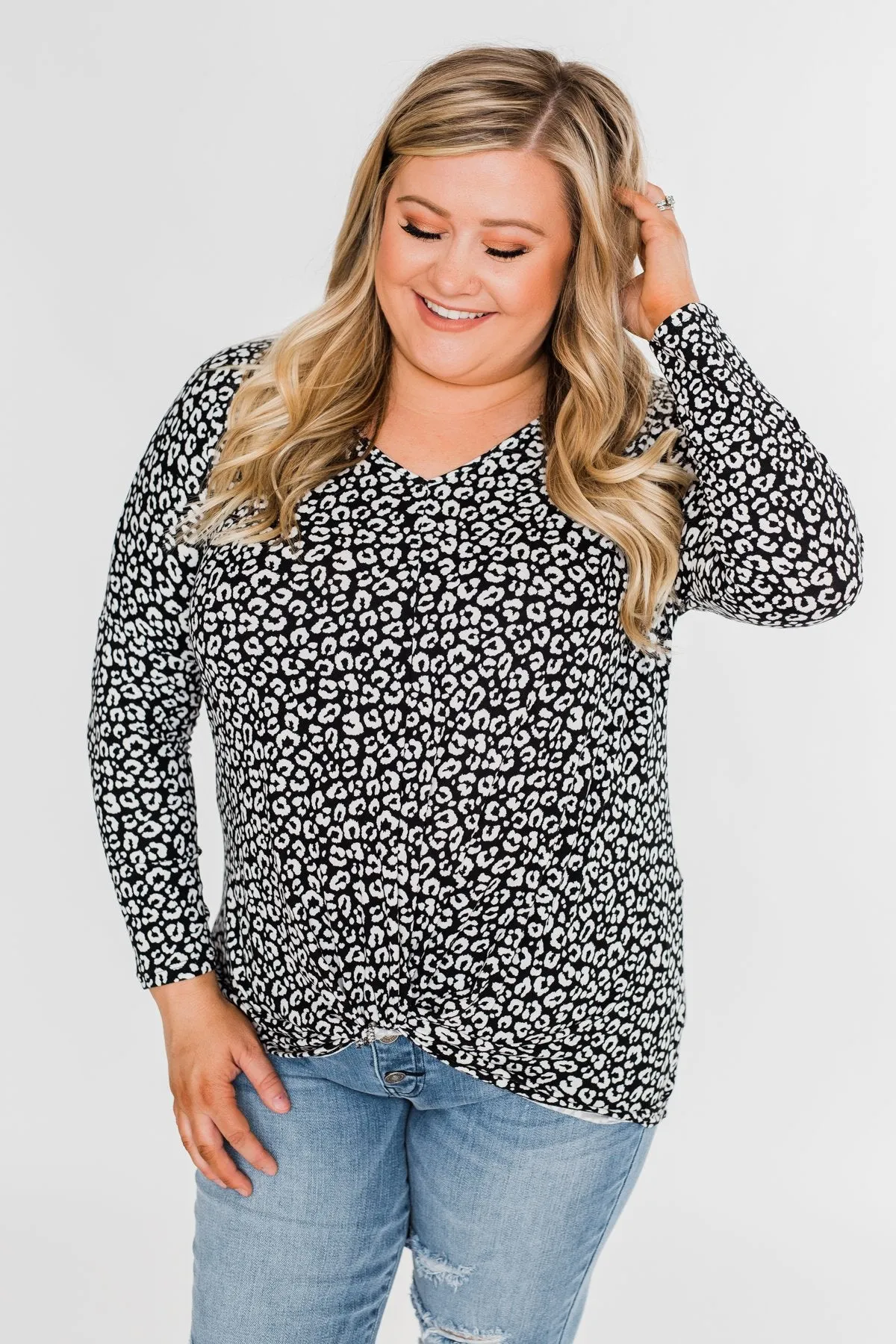 For a Little While Leopard Twist Top- Black
