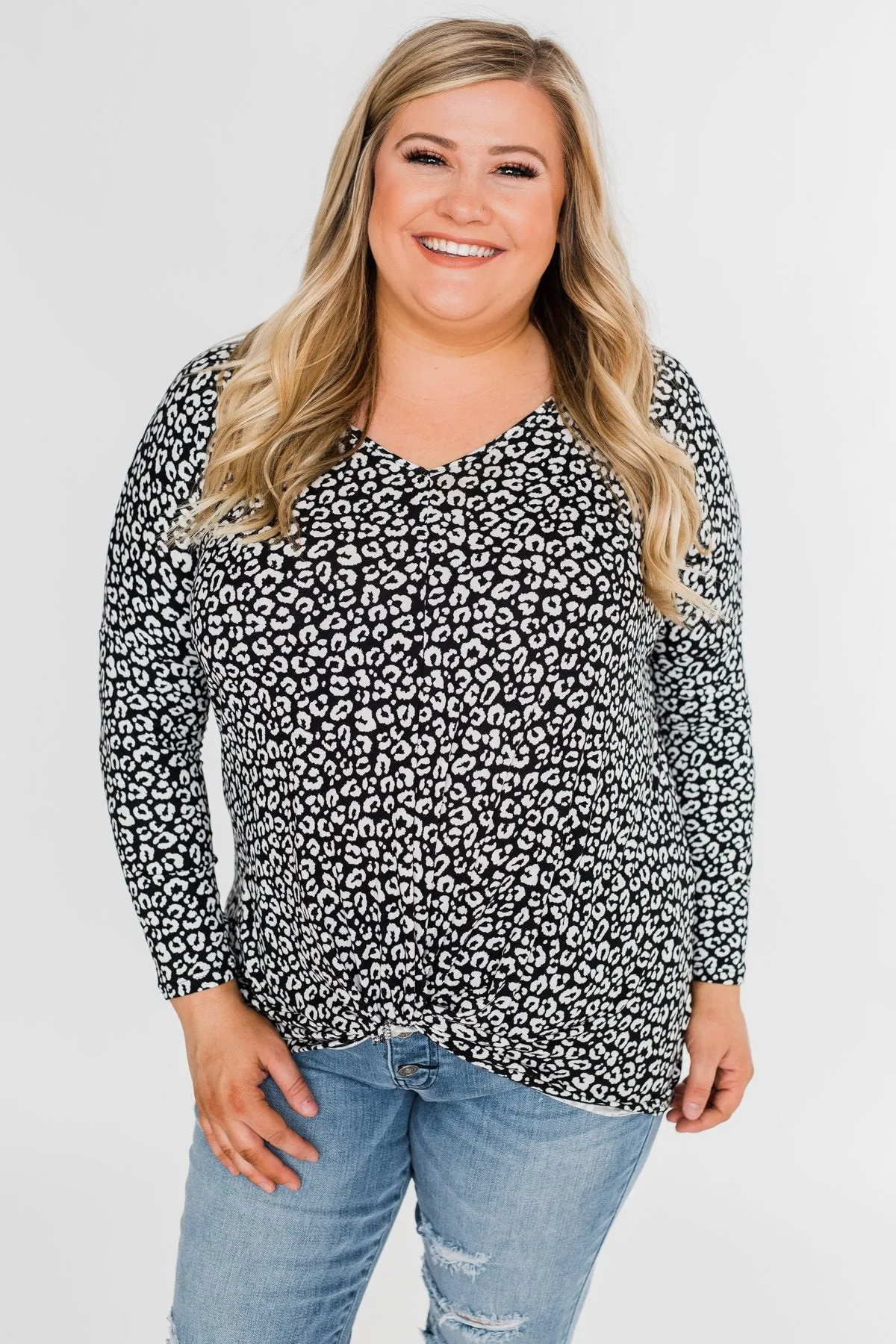 For a Little While Leopard Twist Top- Black