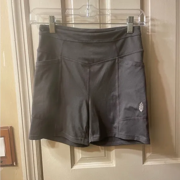 Free people movement odessa biker shorts SIZE SMALL GREY printed logo EUC