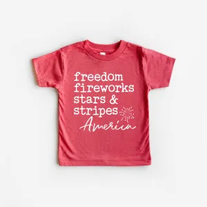 Freedom Fireworks Stars and Stripes Kids 4th of July Shirt