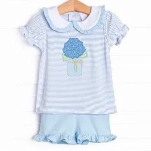 Freshly Picked Petals Applique Short Set, Blue