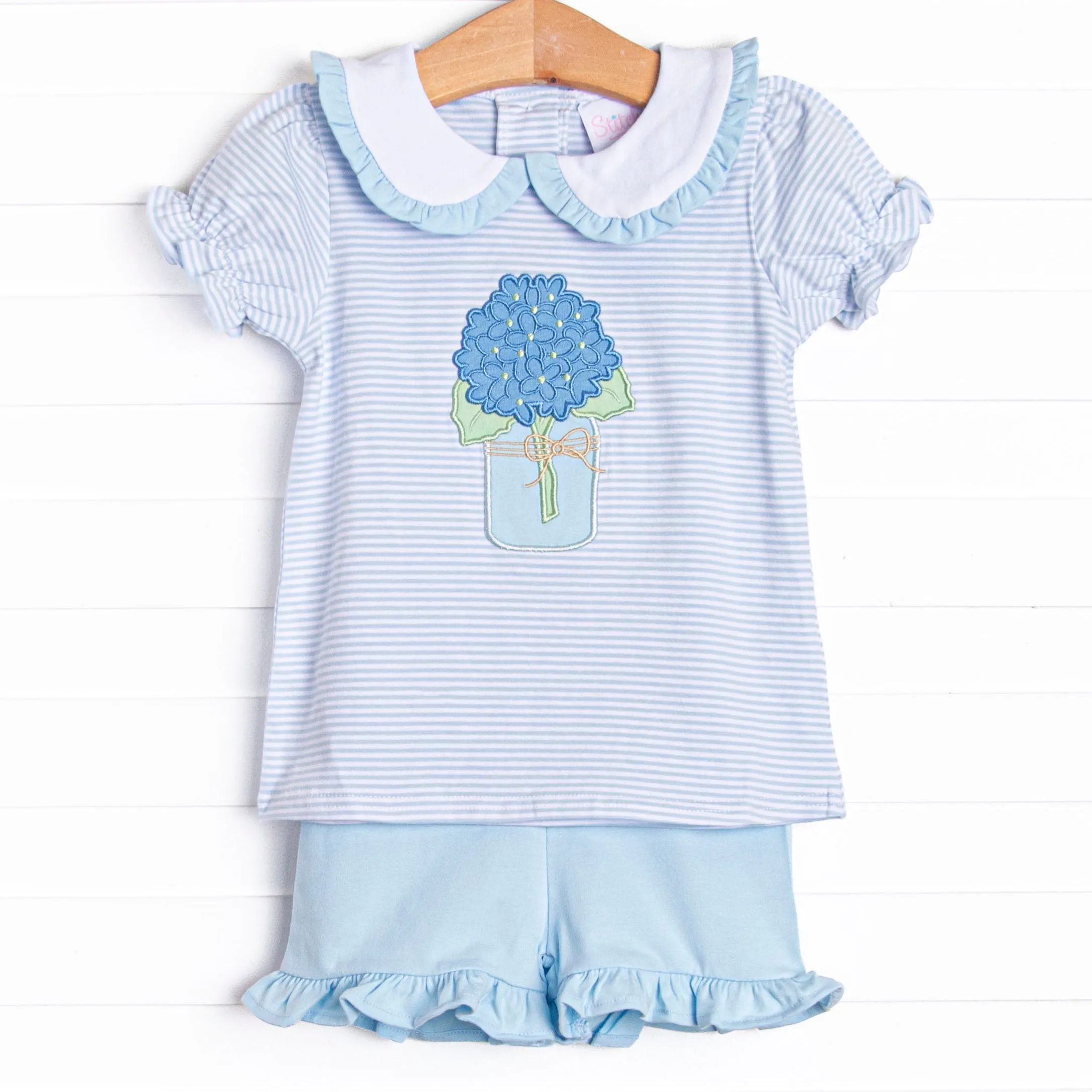 Freshly Picked Petals Applique Short Set, Blue