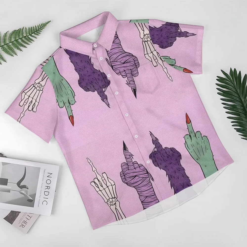 Ghost Friendly Hand Gesture Drawing Large Size Short Sleeve Shirt 2407001406