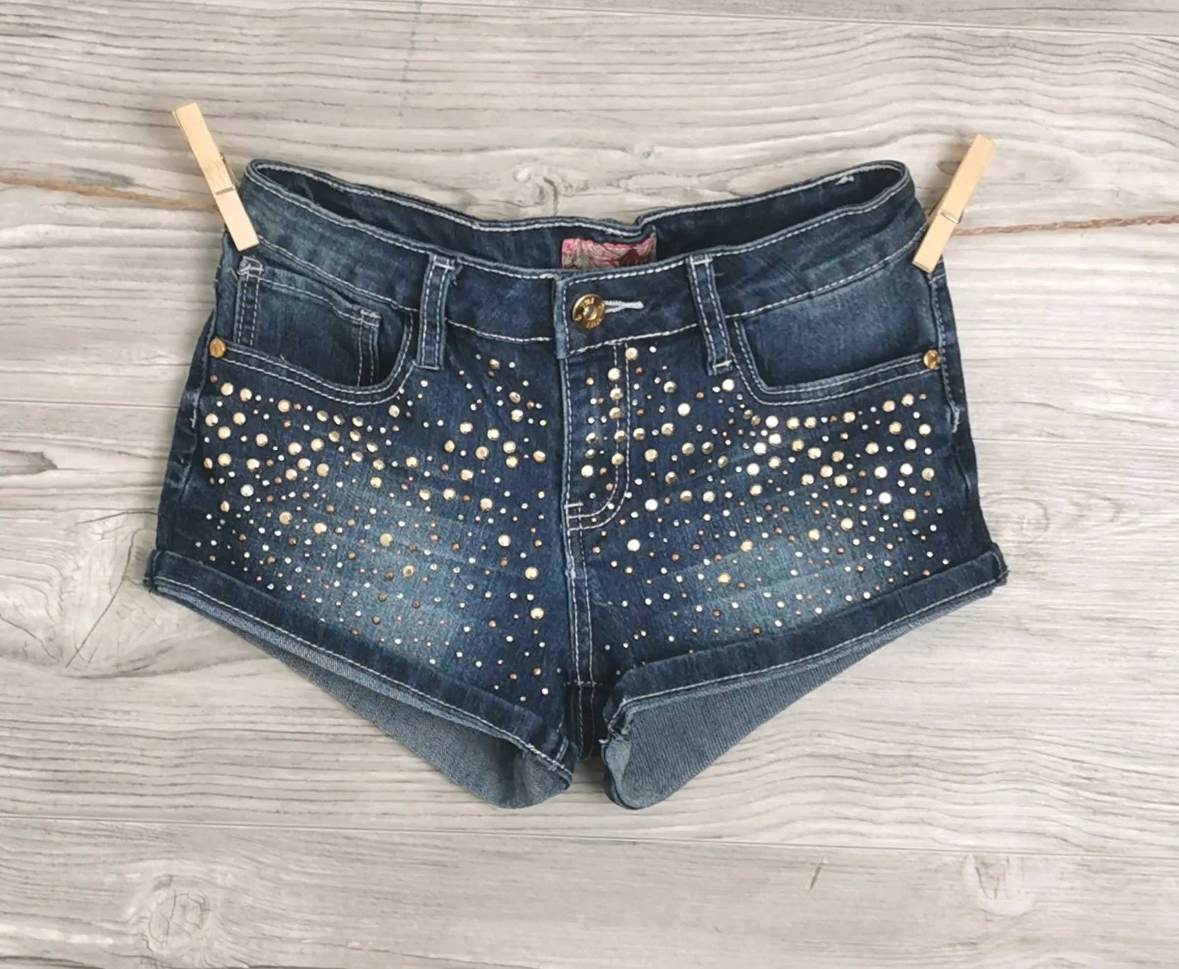 GIRL SIZE 14 YEARS - YMI, Studed Jean Shorts EUC B8