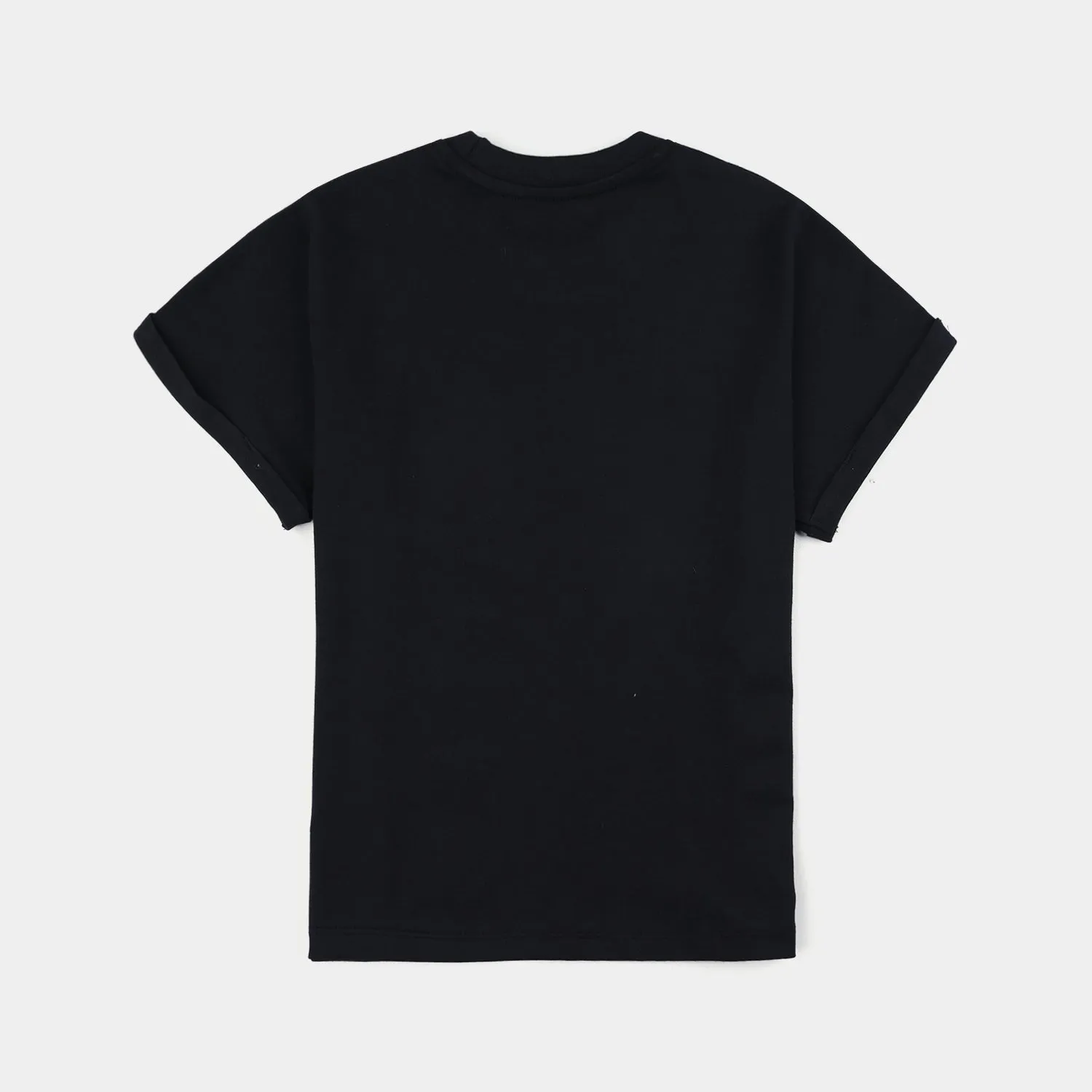 Girls Cotton Jersey T-Shirt Happy Life-Jet Black