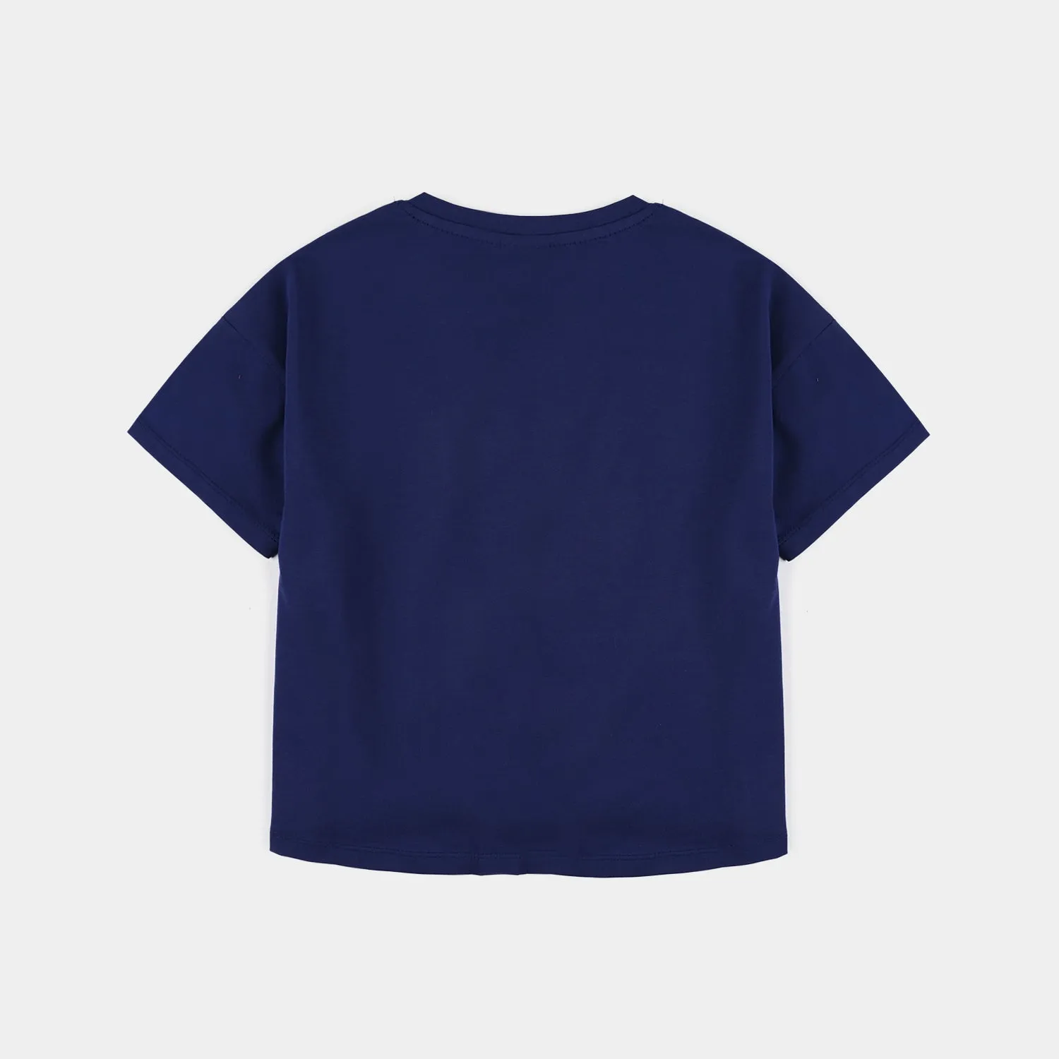 Girls Lycra Jersey T-Shirt Butterflies-NAVY