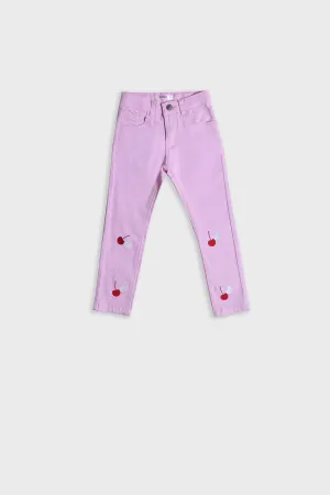 GIRL'S TWILL PENT EMB. - CHERRY