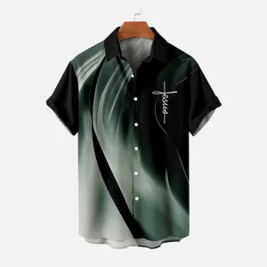 Gorgeous Striped Cross Pattern Short-Sleeved Shirt