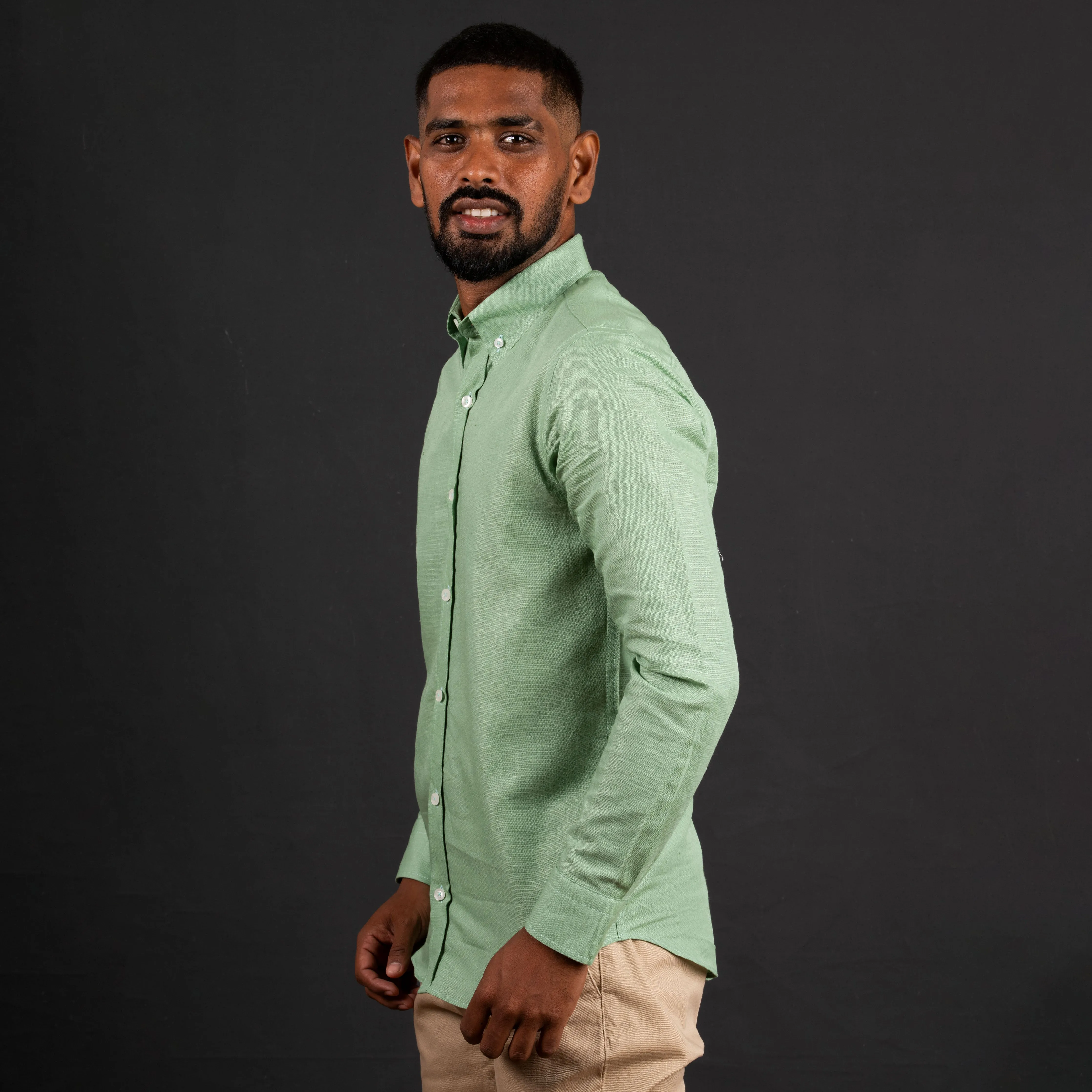 Green Long Sleeve Linen Shirt