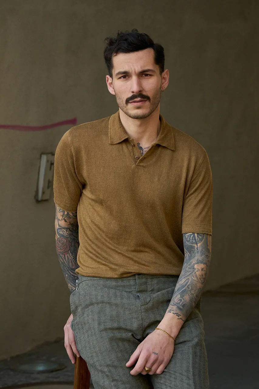 GRP Knitwear 2-Button-Polo SF PL 10 Linen Knit Tobacco