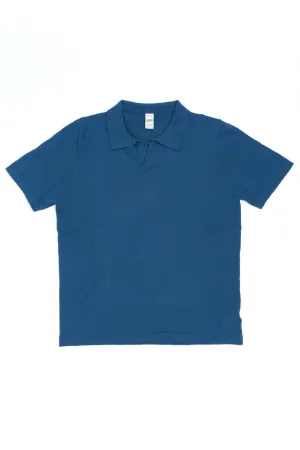 GRP Knitwear Open-Collar-Polo BL 10 Cotton/Linen Blue