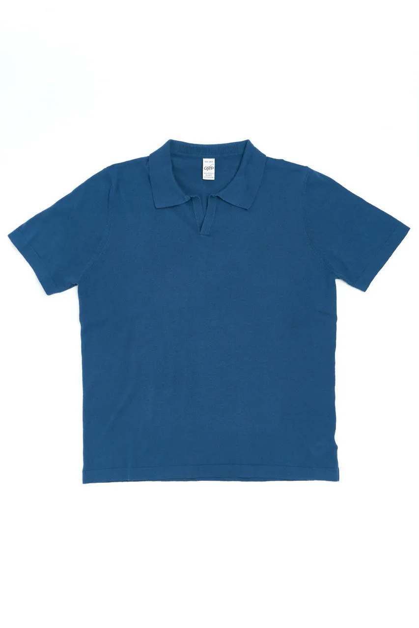 GRP Knitwear Open-Collar-Polo BL 10 Cotton/Linen Blue