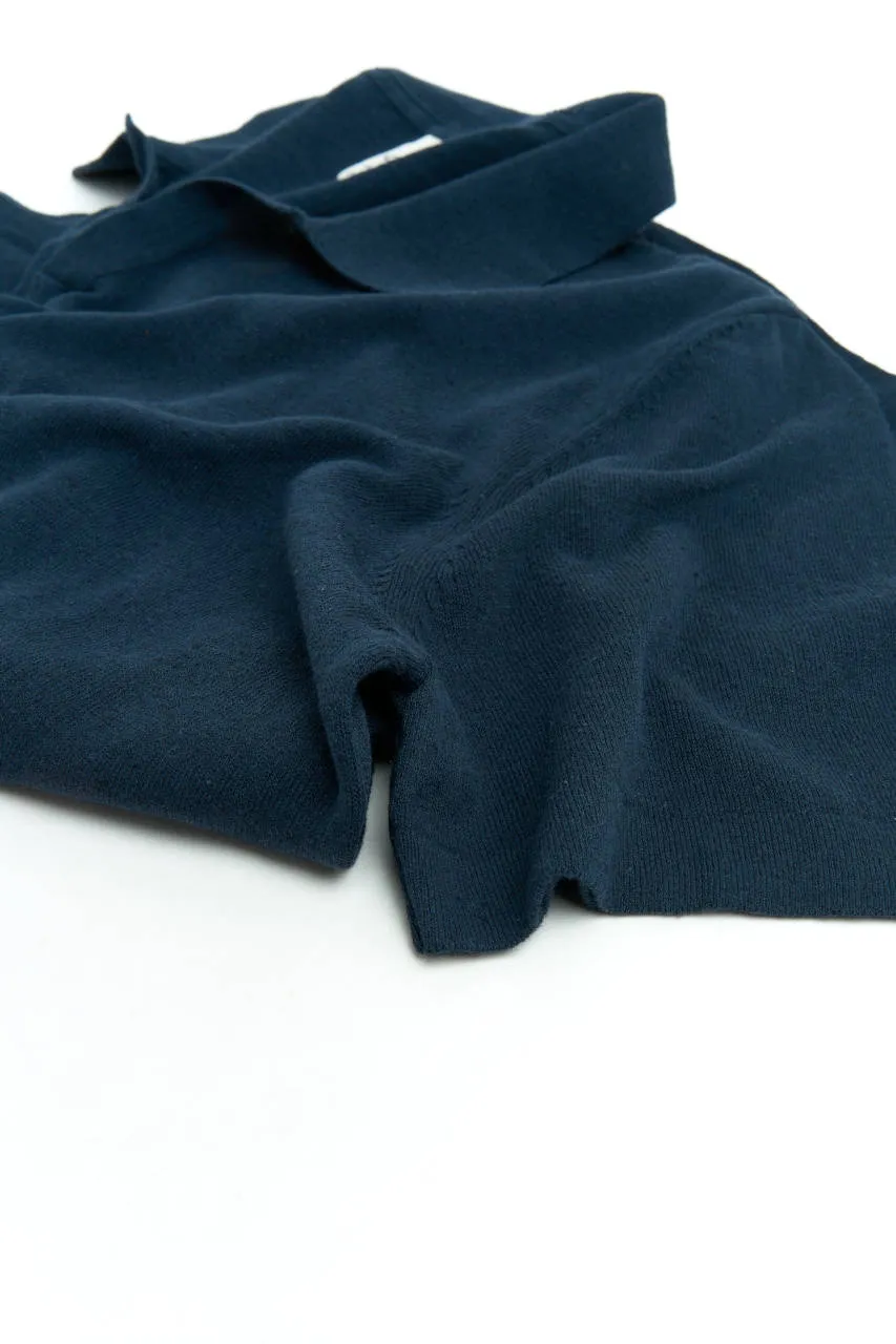 GRP Knitwear Open-Collar-Polo BL 10 Cotton/Linen Navy