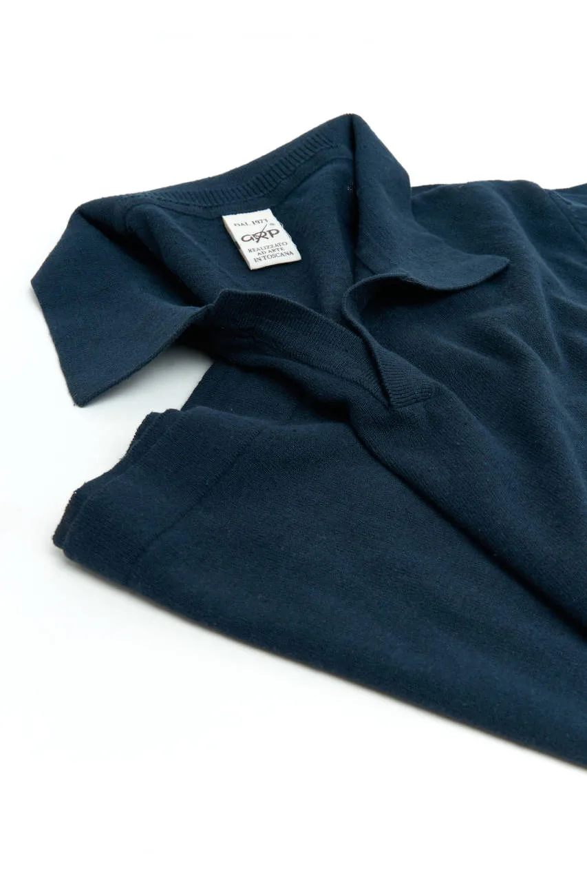 GRP Knitwear Open-Collar-Polo BL 10 Cotton/Linen Navy