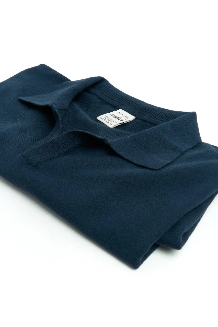 GRP Knitwear Open-Collar-Polo BL 10 Cotton/Linen Navy