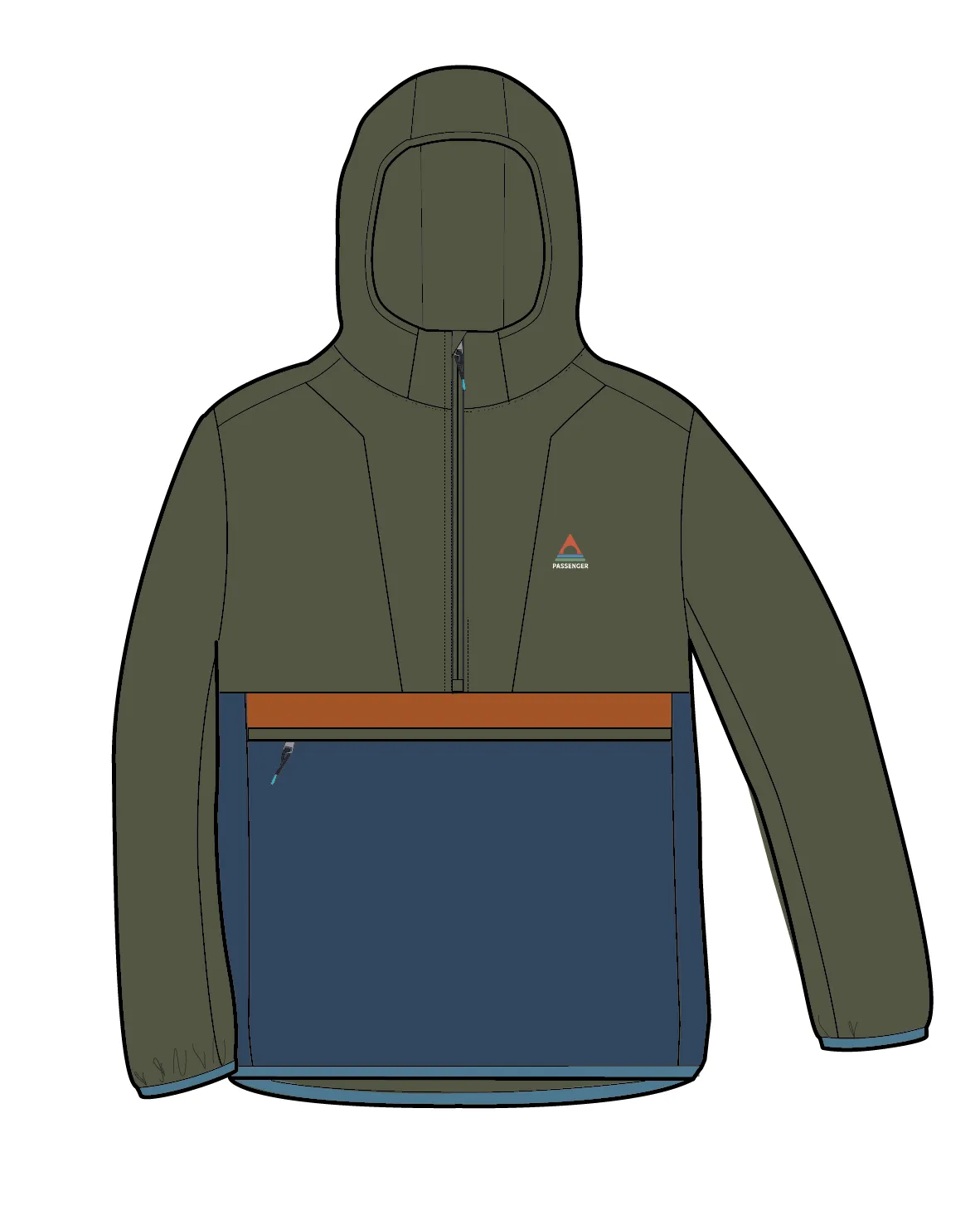 Gusto Recycled Windshell Anorak - Khaki/Dark Denim