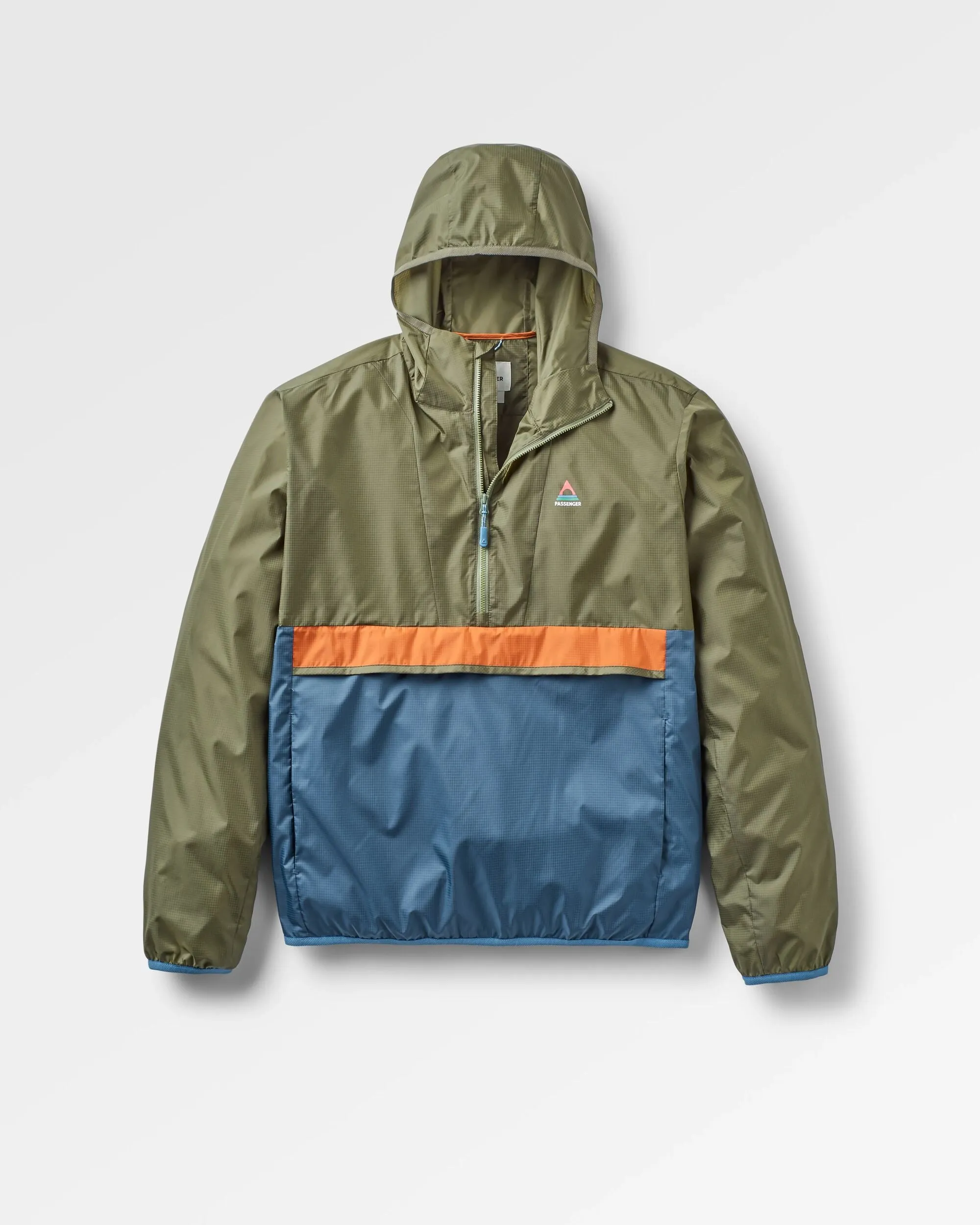 Gusto Recycled Windshell Anorak - Khaki/Dark Denim
