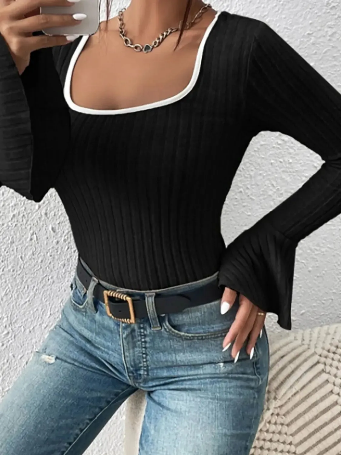 'Gwyneira' Ribbed Knit Sweater T-Shirt