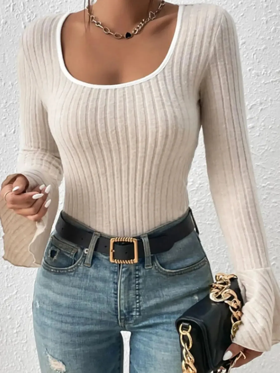 'Gwyneira' Ribbed Knit Sweater T-Shirt