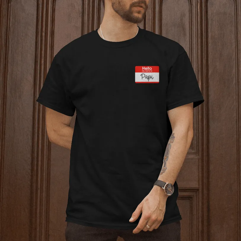 'Hello, My Name Is Papi' Name Tag Men's T-Shirt - Black - Premium Heavy Weight  Cotton