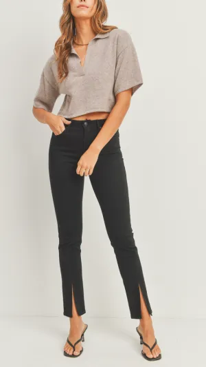 High Rise Split Hem Slim Jeans