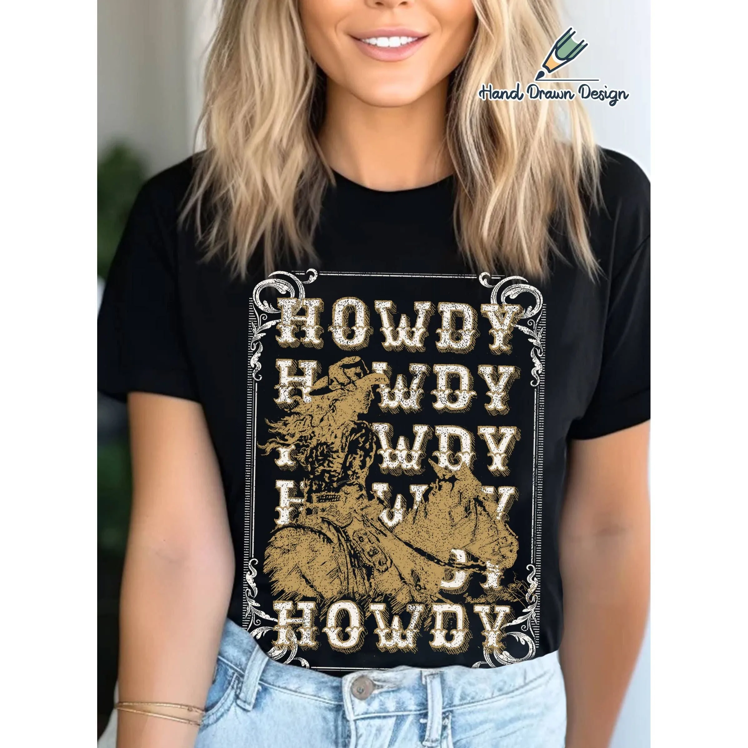 Howdy Cowgirl Hand Drawn Graphic T-shirts