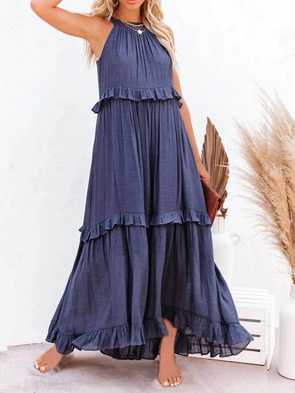 Irregular Cake Stylish Sleeveless Maxi Dress