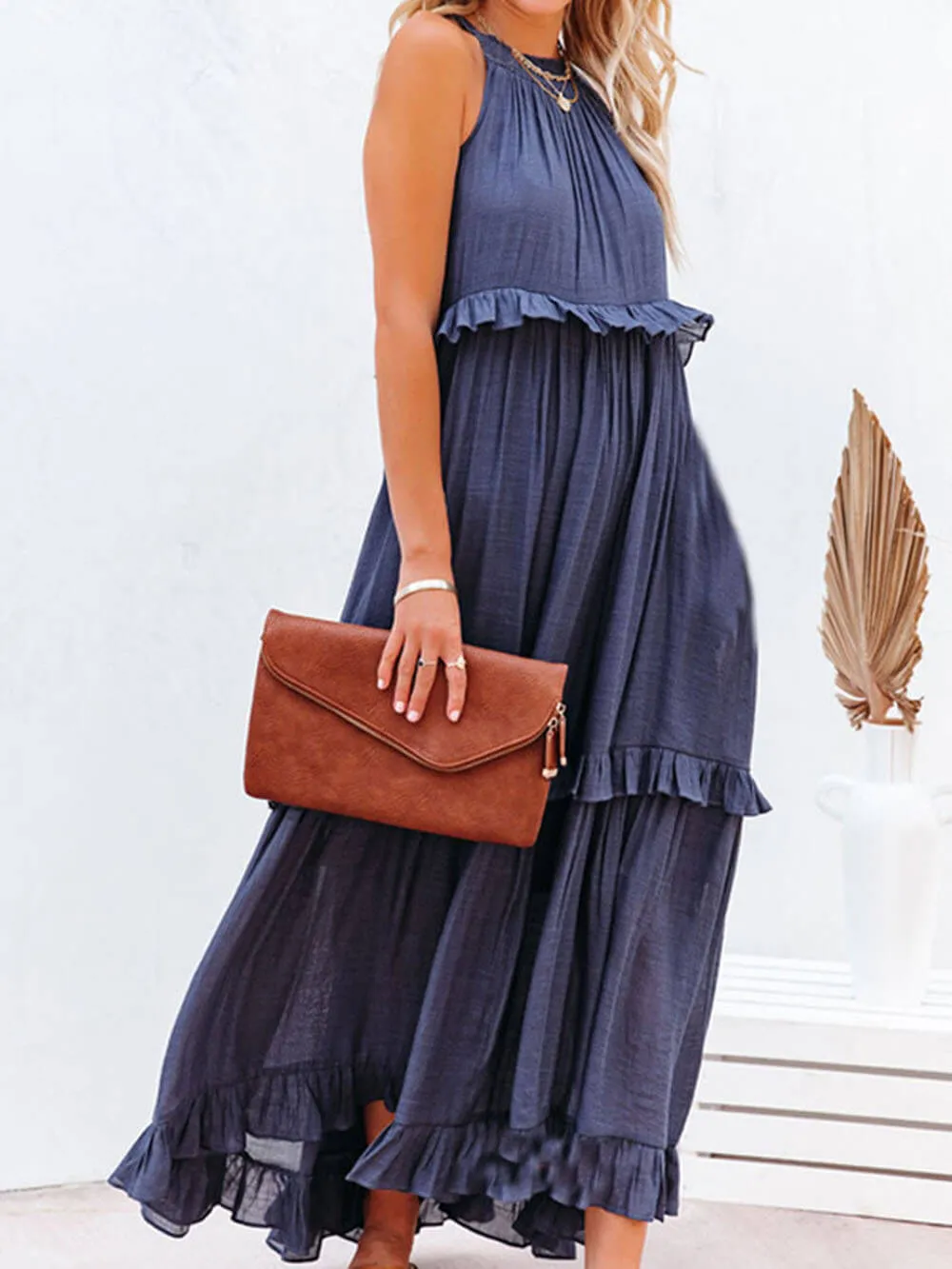 Irregular Cake Stylish Sleeveless Maxi Dress