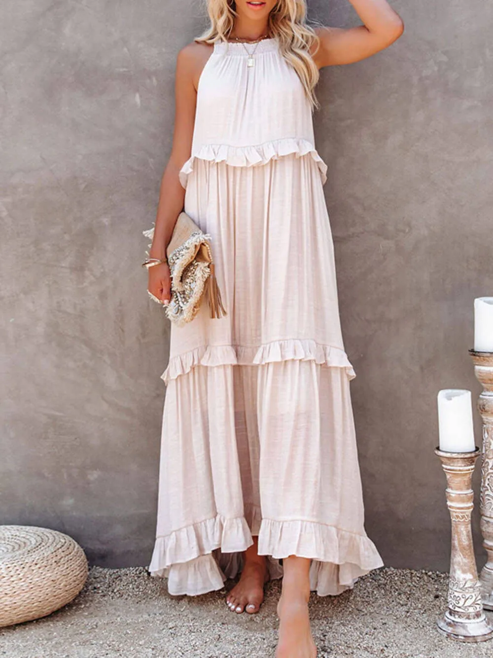 Irregular Cake Stylish Sleeveless Maxi Dress