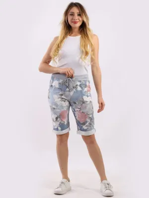 Italian Stretch Cotton Shorts Rose Light Blue
