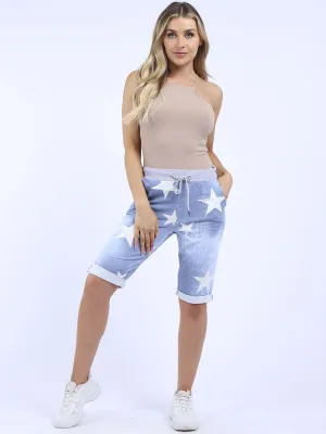 Italian Stretch Cotton Shorts Star Light Blue