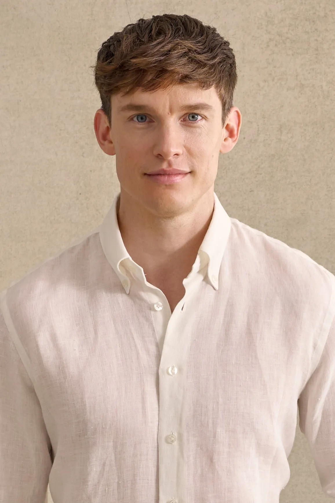 Ivory Button Down Collar Standard Fit Linen Shirt