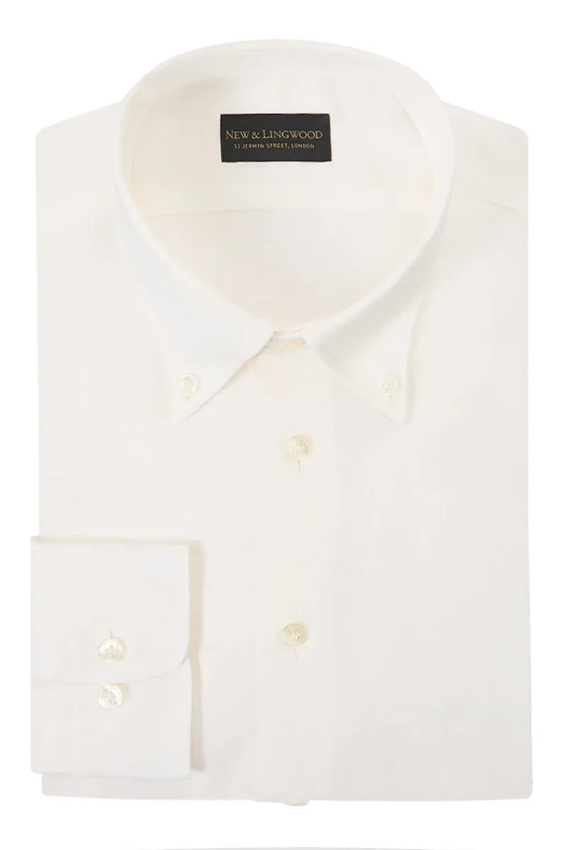 Ivory Button Down Collar Standard Fit Linen Shirt