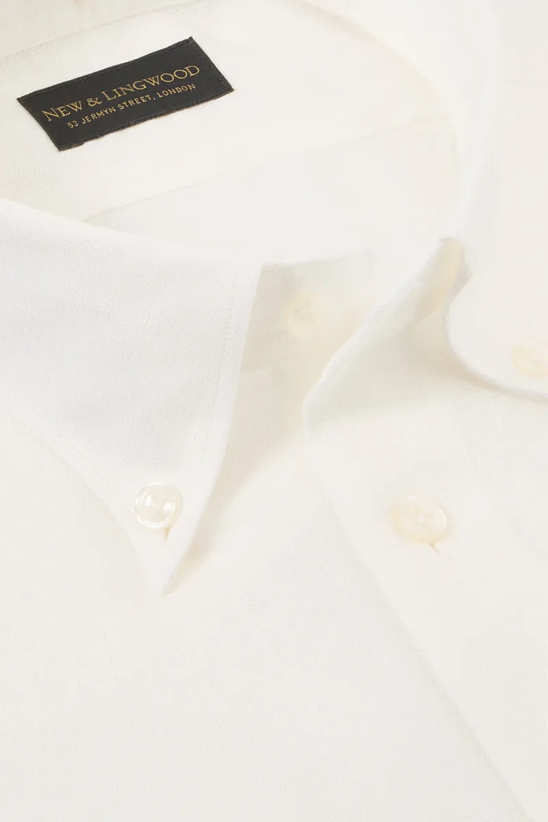 Ivory Button Down Collar Standard Fit Linen Shirt