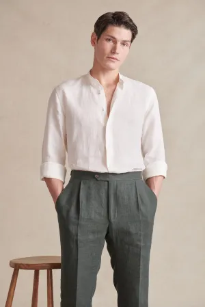 Ivory Neckband Collar Standard Fit Linen Shirt