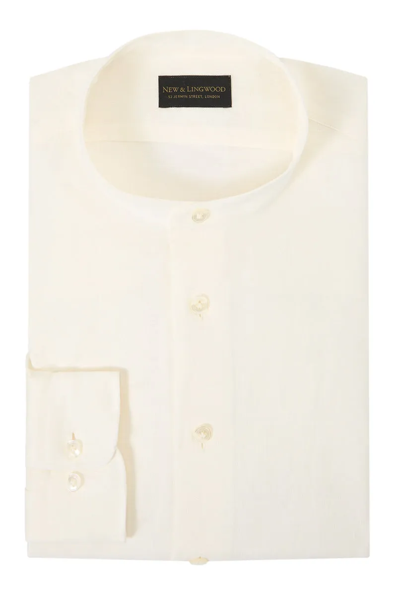 Ivory Neckband Collar Standard Fit Linen Shirt