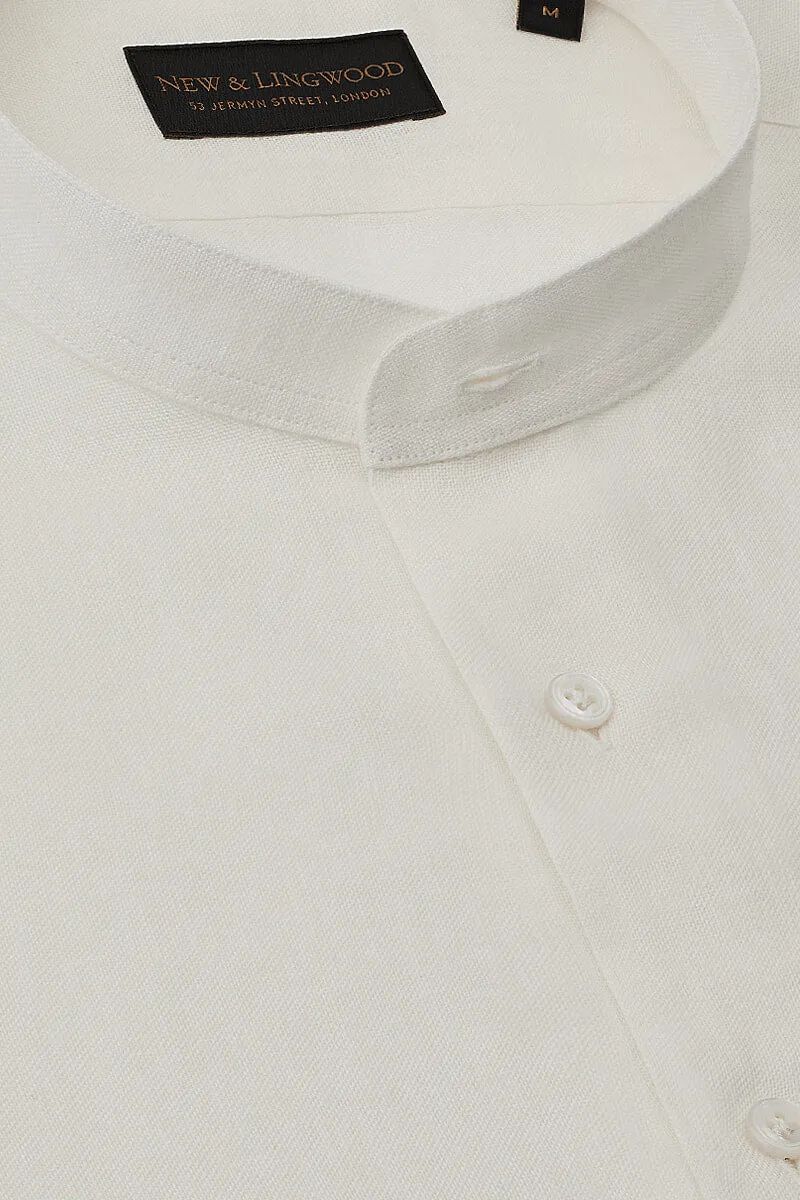 Ivory Neckband Collar Standard Fit Linen Shirt