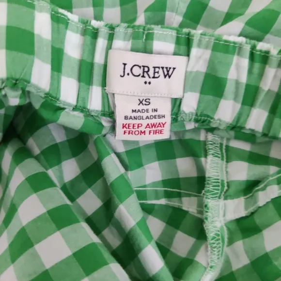J. Crew Kelly Green Gingham Checkered Women's Cropped Pajama Pants XS NWOT