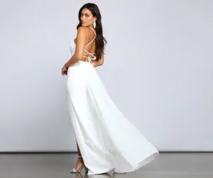 Jacklyn Crepe And Chiffon Graceful High Slit Formal Dress