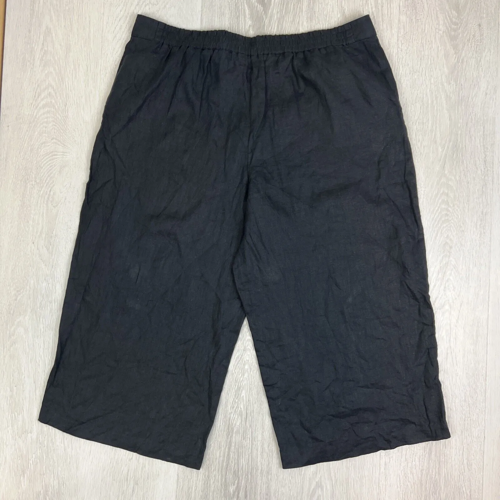 Jacqui E Womens Linen Collection Black Wide Leg Cropped Pants Size 18