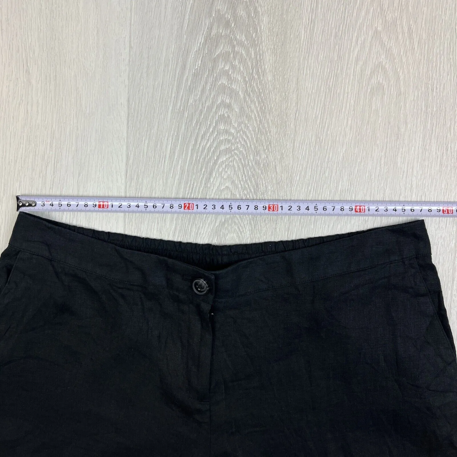 Jacqui E Womens Linen Collection Black Wide Leg Cropped Pants Size 18