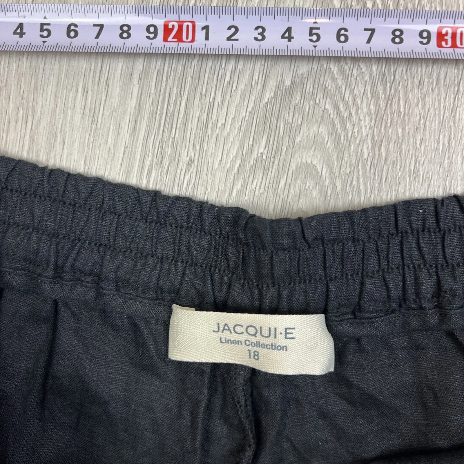 Jacqui E Womens Linen Collection Black Wide Leg Cropped Pants Size 18