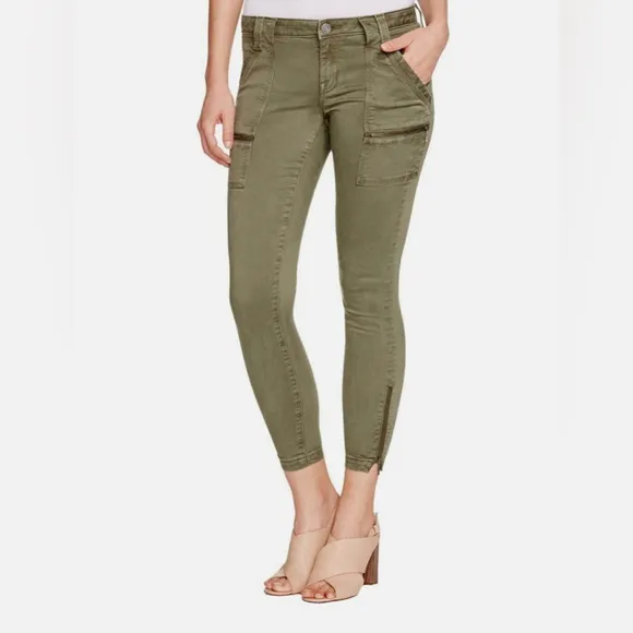 Joie Park Skinny Zipper Utility Moto Jeans Army Green Mid Rise Pants size 27