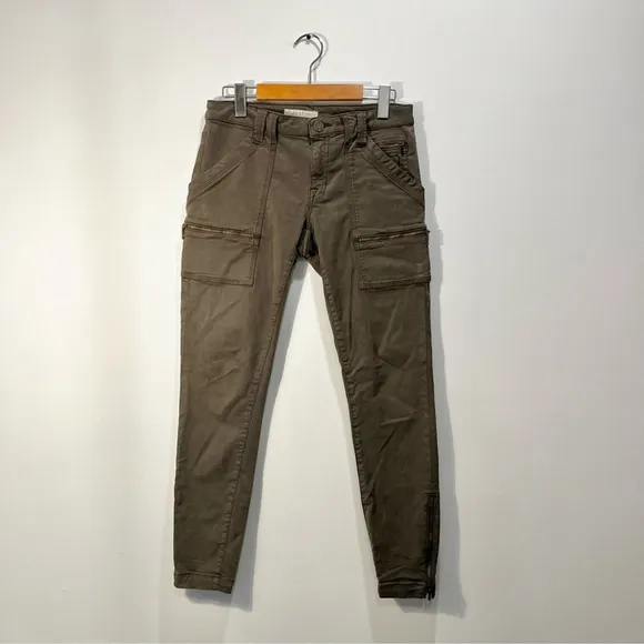 Joie Park Skinny Zipper Utility Moto Jeans Army Green Mid Rise Pants size 27