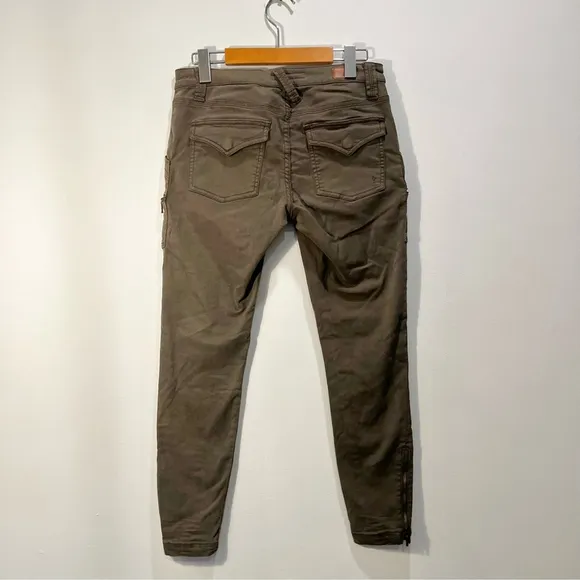 Joie Park Skinny Zipper Utility Moto Jeans Army Green Mid Rise Pants size 27