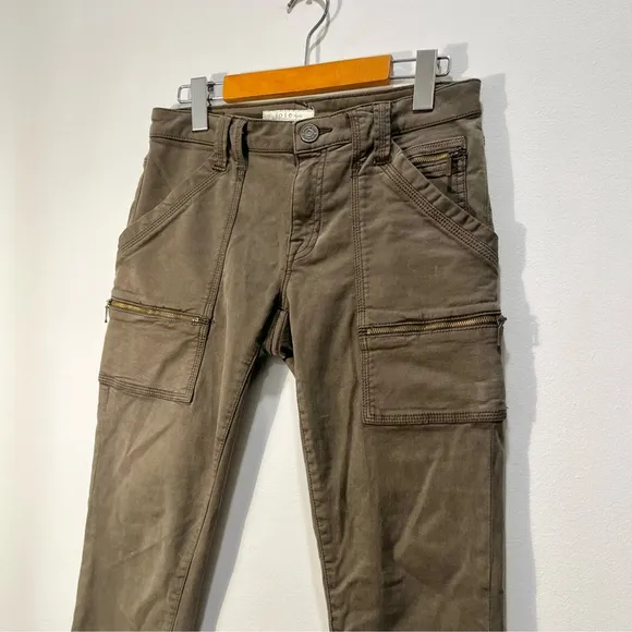 Joie Park Skinny Zipper Utility Moto Jeans Army Green Mid Rise Pants size 27