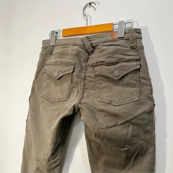 Joie Park Skinny Zipper Utility Moto Jeans Army Green Mid Rise Pants size 27