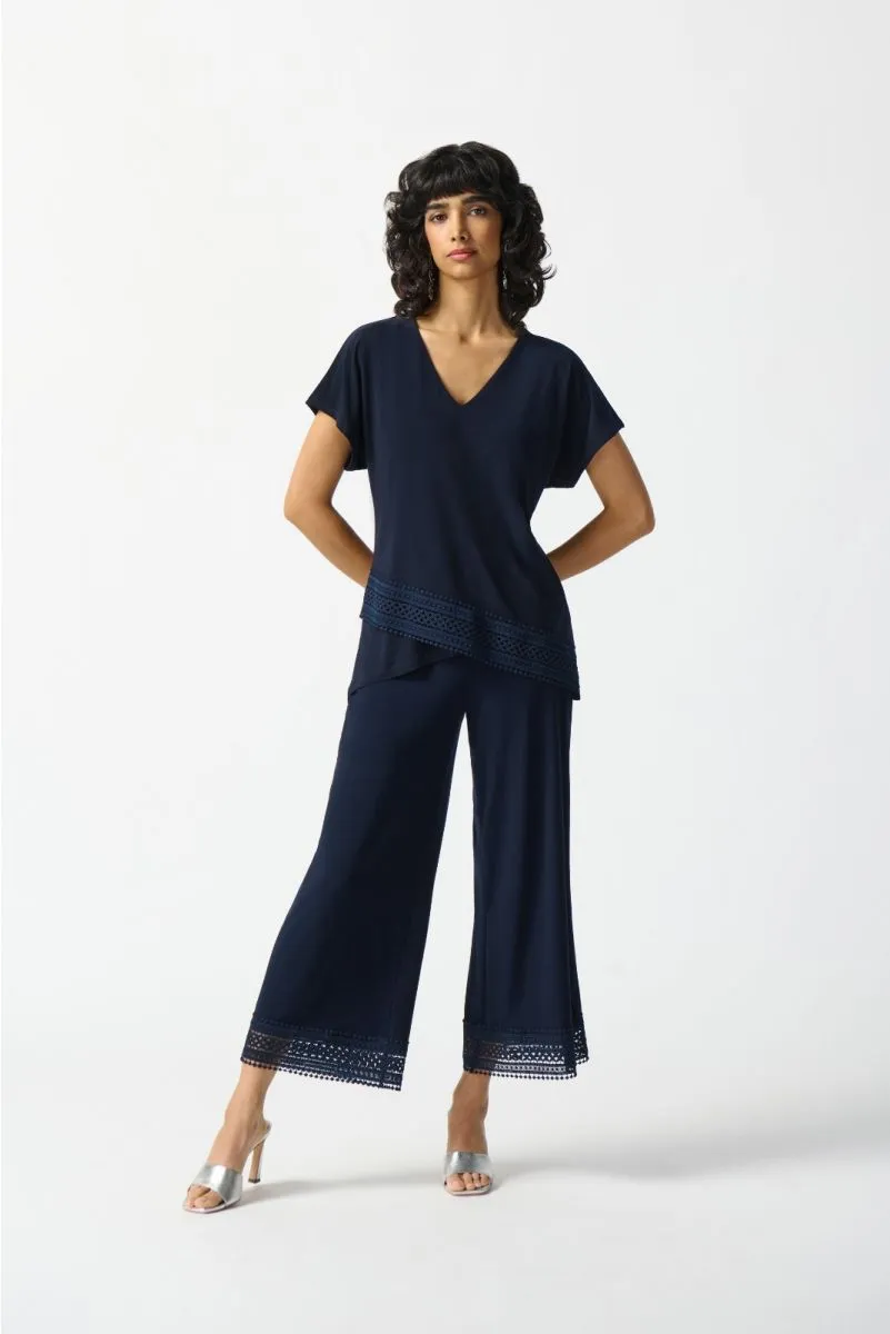 Joseph Ribkoff Lace Cuff Pull On Cropped Wide Leg Pants 242134
